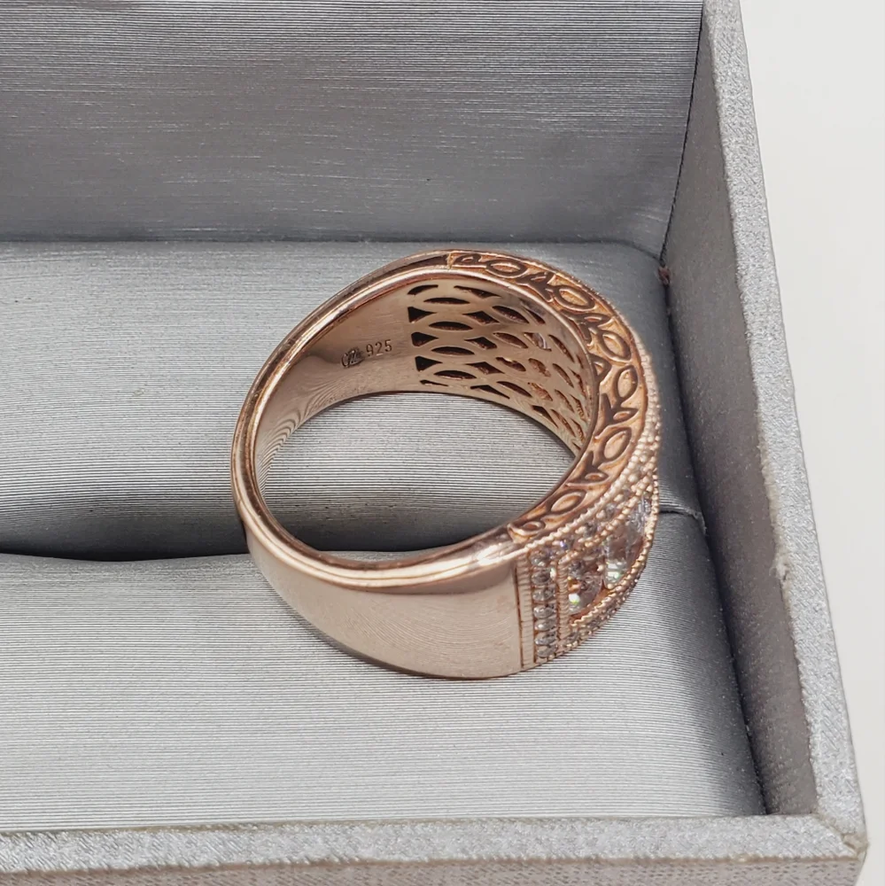 18k Rose Gold - 925 Sterling Silver Diamond Simulants Band Ring